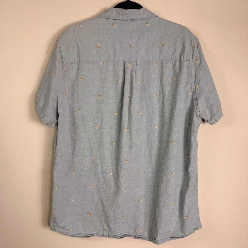 Katin Mens Leo Button Up Short Sleeve Shirt Light Blue Cotton Linen Embroider XL
